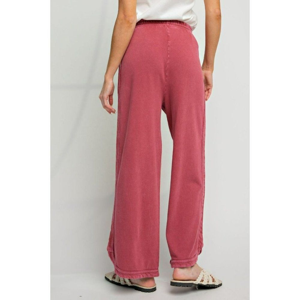 Easel Let's Grab Starbs Mineral Washed French Terry Pants in Wine EB40836 - Picture 2 of 5